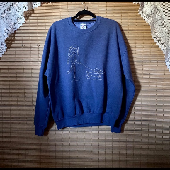 DACHSHUND people! Handcrafted girl walking doxie on sweatshirt, hand stitched - Picture 14 of 16